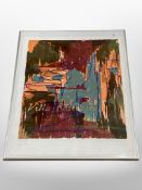 A Continental Abstract colour print, indistinctly signed,