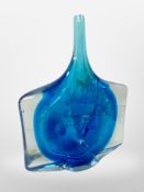 An oversized blue swirl glass paperweight, height 27 cm,