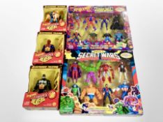 Five Toy Biz Marvel Comics figurine sets including Marvel's Secret Wars and Spider-Man (5).