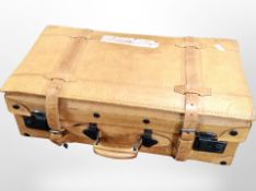 A stitched tan leather luggage case, width 53cm.