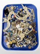 A tray of costume jewellery, necklaces,