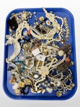 A tray of costume jewellery, necklaces,