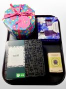 A group of cosmetic gift sets, soap, etc.