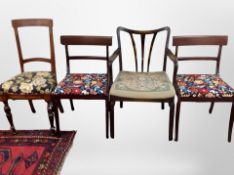 Four various dining chairs