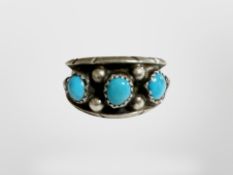A vintage silver turquoise ring