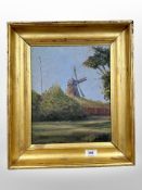 Danish School : A view towards a windmill, oil on board, 25cm x 31cm.