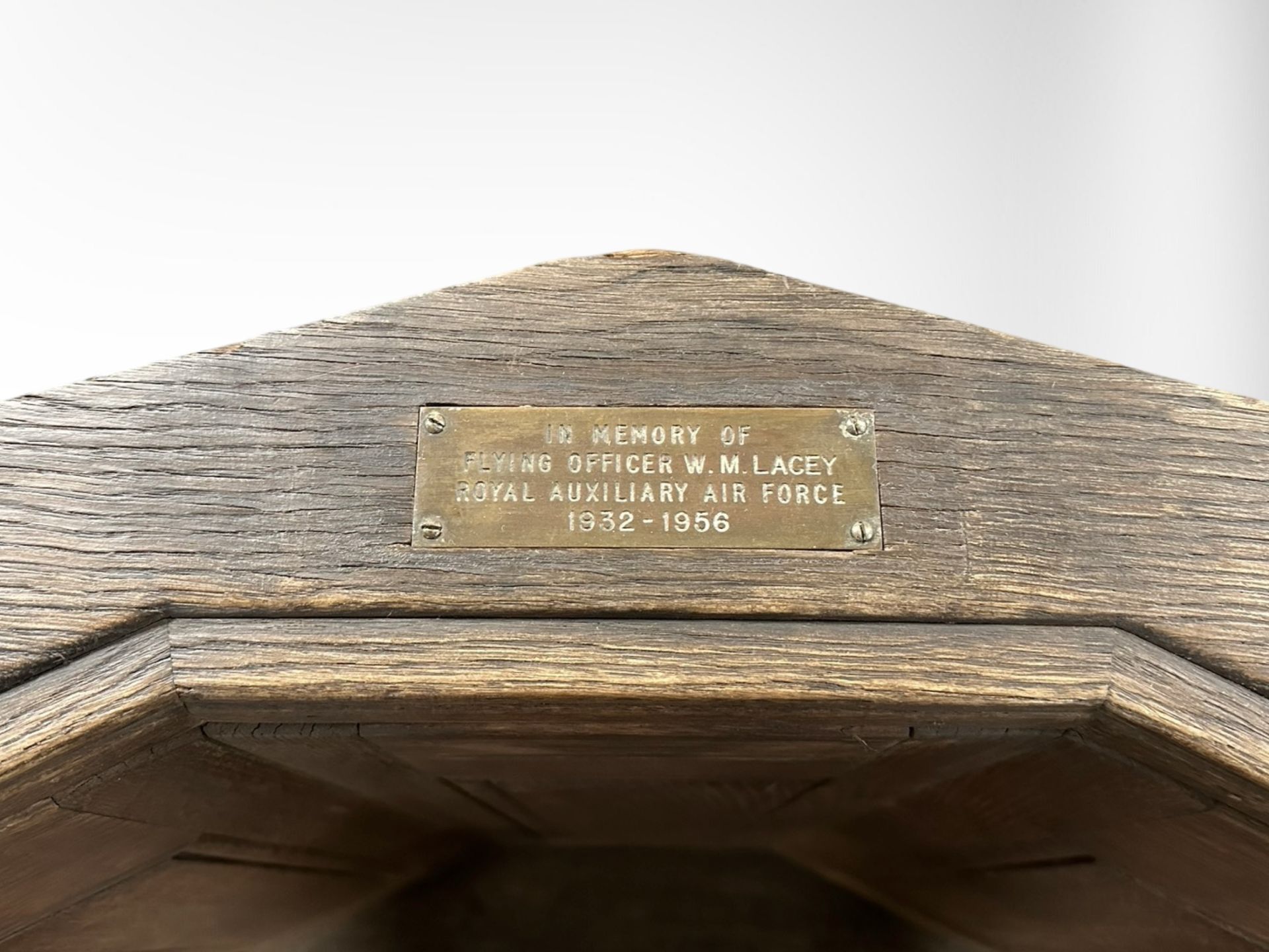 A Victorian panelled oak armchair with later presentation plaque, 'In Memory of Flying Officer W.M. - Image 2 of 2