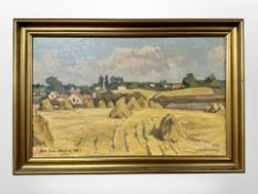 Alf-Foh Hartig : A view across farmland, oil on canvas, 47cm x 29cm.