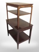 A reproduction mahogany two tier occasional table and a further two tier table