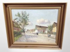 Danish School : A street with thatched buildings, oil on canvas,