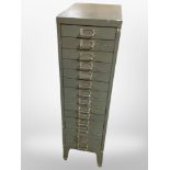 A 20th century metal fifteen-drawer index chest, width 28cm.