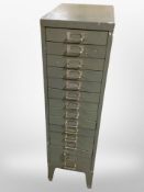 A 20th century metal fifteen-drawer index chest, width 28cm.