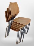 Six mid 20th century Scandinavian laminated teak stacking chairs