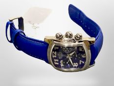 A gentlemen's Invicta wristwatch on blue leather strap.