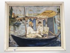 Danish School : Figures in a boat, oil on board, 55cm x 44cm.