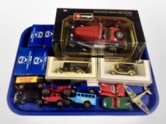A group of diecast vehicles including Corgi and Burago, some boxed.