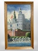 L Wilsterr : Study of a castle, oil on canvas, 20cm x 37cm.