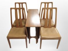 A Nathan teak drop leaf dining table and four chairs in tan vinyl