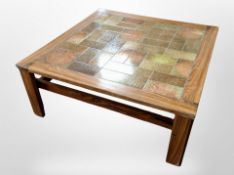 A 1970's Danish rosewood tiled inset coffee table,