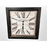 A contemporary decorative metal-framed quartz wall clock, width 80cm.