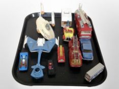 A group of diecast Dinky models including Star Trek USS Enterprise, Matchbox fire trucks, Noddy car,