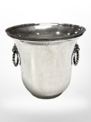 A silver plated wine bucket with lion mask handles, height 21 cm.