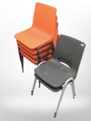 Thirteen various Scandinavian moulded plastic stacking chairs