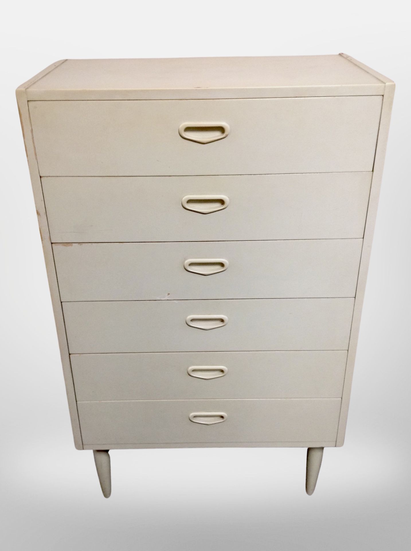 A late 20th century Danish painted MDF six-drawer chest, width 60cm.