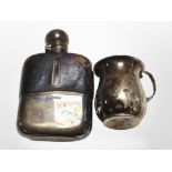 A glass leather and silver-mounted hip flask, Birmingham hallmarks,