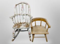A child's painted rocking chair and a further chair (as found)