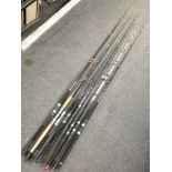 A group of fishing rods including temples, storm, etc.