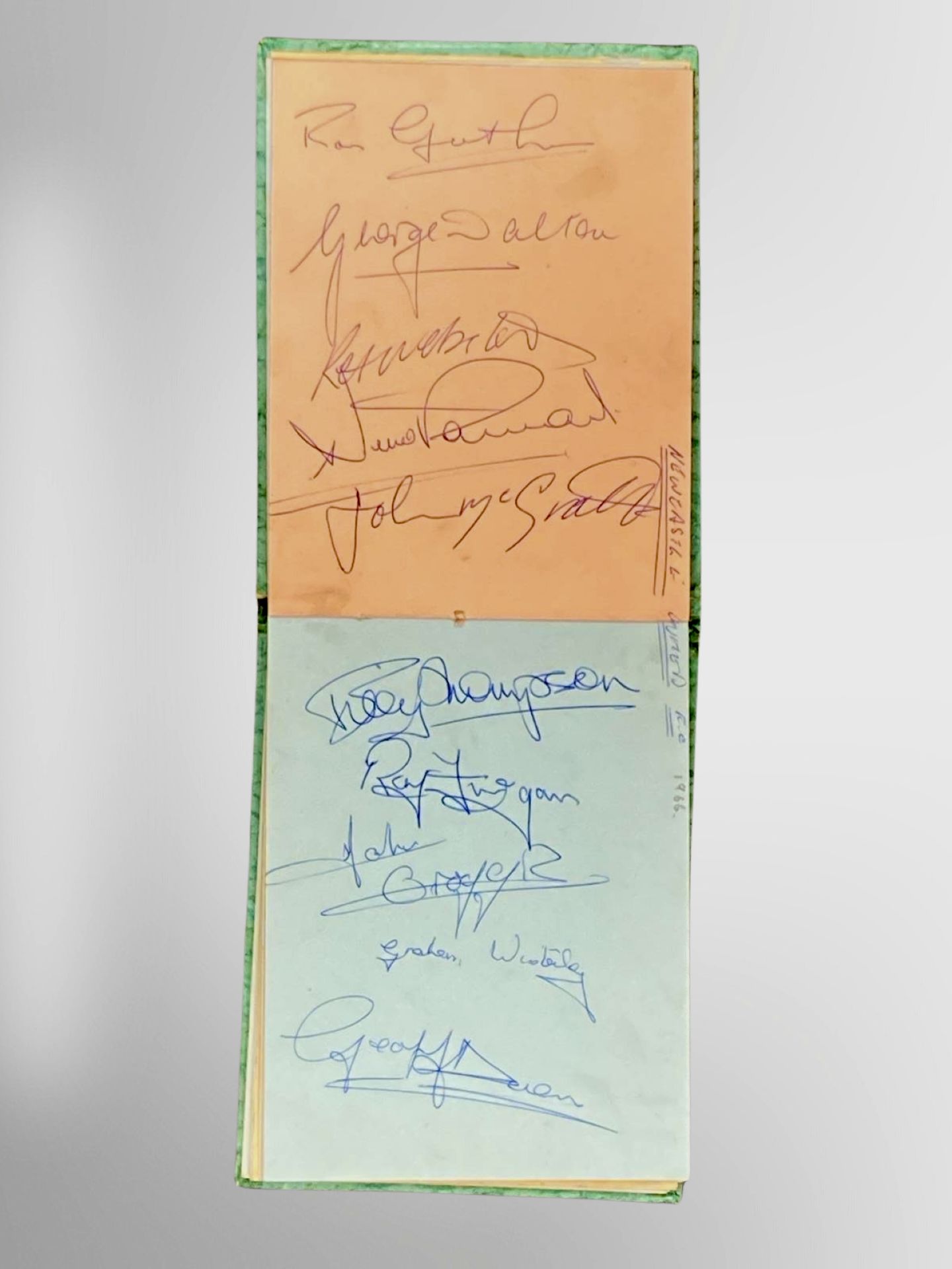 An album of Newcastle United autographs circa 1960s, Bryan Robson, etc.