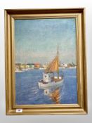 Danish School : A boat in calm water, oil on canvas, 39cm x 54cm.