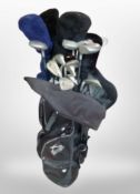 A Slazenger golf bag containing assorted irons and drivers, including Legend, Dunlop, etc.