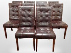 A set of ten contemporary stitched brown leather high back dining chairs