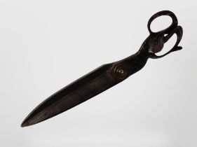 A large pair of 19th century American tailor's scissors by R.