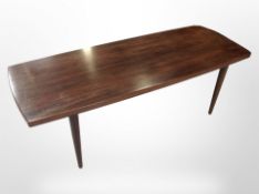 A 20th century Danish rosewood effect shaped rectangular coffee table,