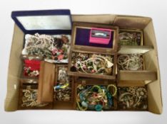 A box containing assorted jewellery boxes and costume jewellery, baed necklaces, bangles, etc.