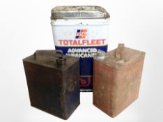 Three vintage enameled fuel cans