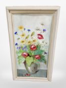 Danish School : Still life of flowers in a vase, oil on canvas, 62cm x 30cm.
