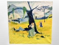 Karin Lissa : Figures by a tree, oil on canvas, 101cm x 96cm.