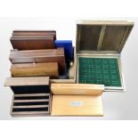 A box of cutlery boxes, brass-mounted oak box suitable for use as a coin collecting case.