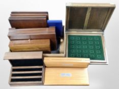 A box of cutlery boxes, brass-mounted oak box suitable for use as a coin collecting case.