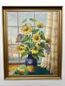 F Augustinus : Still life with sunflowers, oil on canvas, 58cm x 89cm.