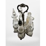 A 19th century silver plate and crystal cruet, height 25 cm.