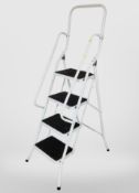 A folding metal four tread step ladder