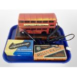 A novelty telephone handset in the form of a bus, together with a Rolls razor in box,