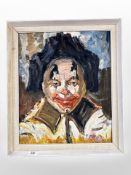 Danish School : Study of a clown, oil on board, 40cm x 47cm.