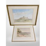 G Barries : Bamburgh Castle, watercolour, 43cm x 32cm,