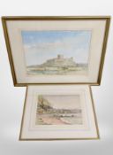G Barries : Bamburgh Castle, watercolour, 43cm x 32cm,